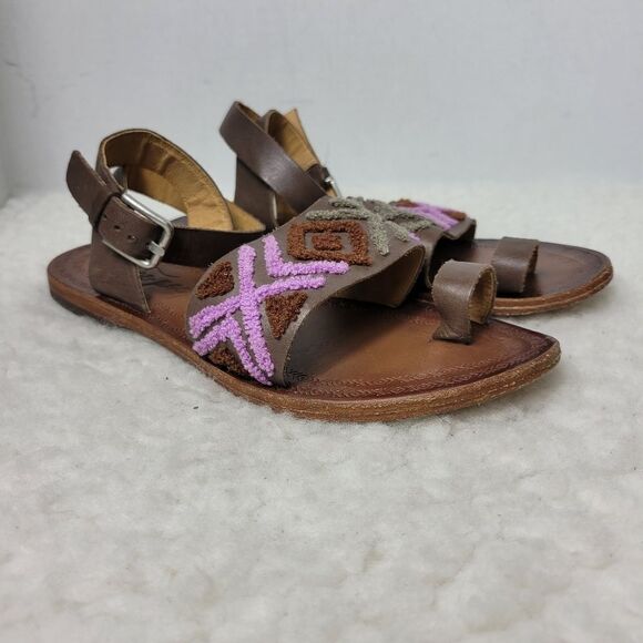Free People Torrence Women's Sandals Size 7.5 Stitched Mauve Leather Ankle Wrap - Picture 3 of 11